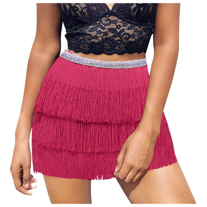 Multilayer Tiered Fringe Latin Dance Skirt Tassel Samba Rumba Tango Ballroom Lesson Dancewear Stage Rave Outfit Party Skirt