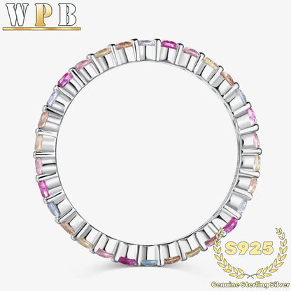 Genuine S925 Sterling Silver Sparkling Colorful Zircon Ring - Elegant 2mm Round Multicolor Jewelry for Party Wedding Daily Wear