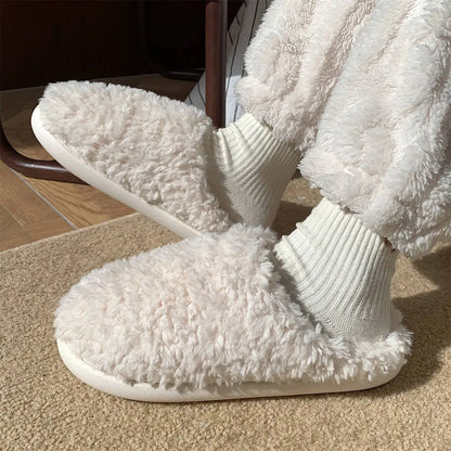 Japanese Simple Solid Color Home Slippers For Women Fluffy Winter Warm Indoor Bedroom Slides Female Furry Shoes
