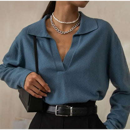 Autumn Casual Solid Long Sleeves Pullovers Sweater Warm Sweaters 2022 Fashion Elegant Lady Tops Women Loose Polo Collar Cloth