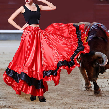 Womens Spanish Bull Dance Skirt Belly Dance Skirt Large Swing Skirt Ruffle Long Full Folkloric Mexican Skirt Flowy Dancing Dress