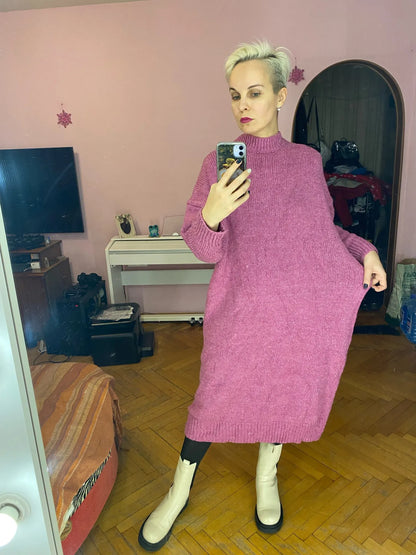 Winter Women Dress Fall Sweater Women Dress Long Sleeve Knitted Dresses Maxi Vintage Oversize Dresses Knitting Thick Warm Purple