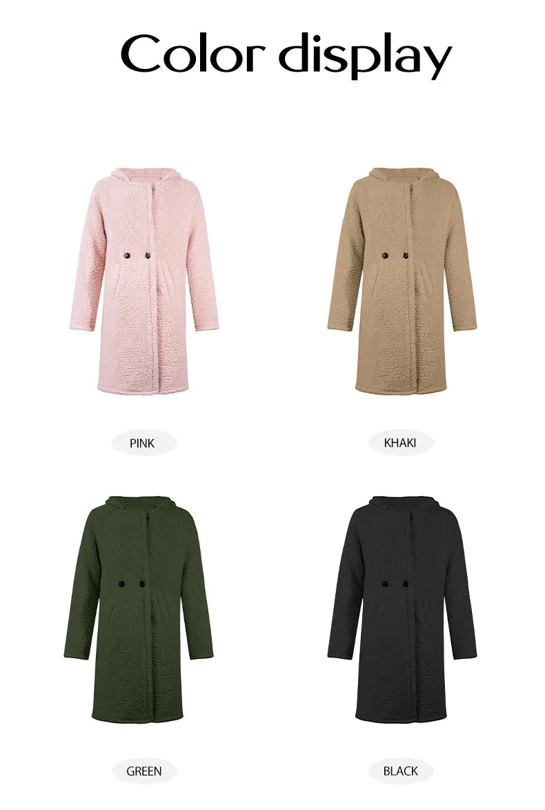 2024 Autumn and Winter Temperament Casual Loose Hooded Knitted Jacket Women's Clothing Пальто Женское