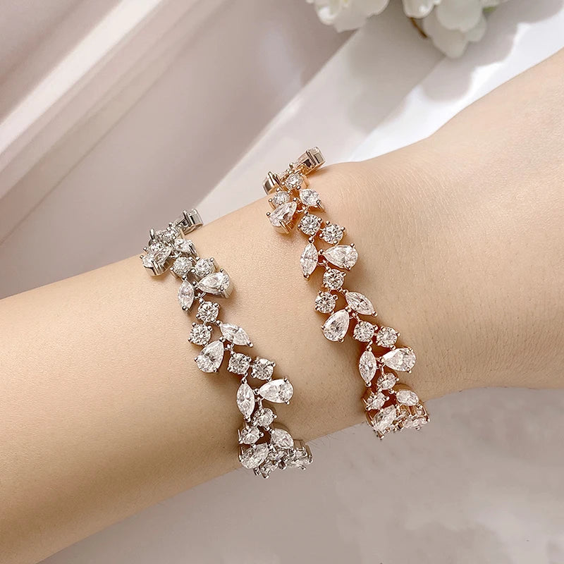 Smyoue 16.8-20.4CTTW Luxury Water Drop Moissanite Bracelet Wedding Female Jewelry Full Diamond Sterling Silver Bangle Plated 18K