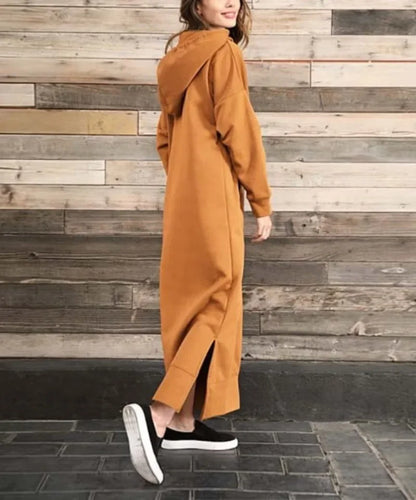 Autumn and Winter New Loose Size Knitted Hooded Long Dress Plush Casual Fashion Dress Large Pocket Skirt Women's Wear