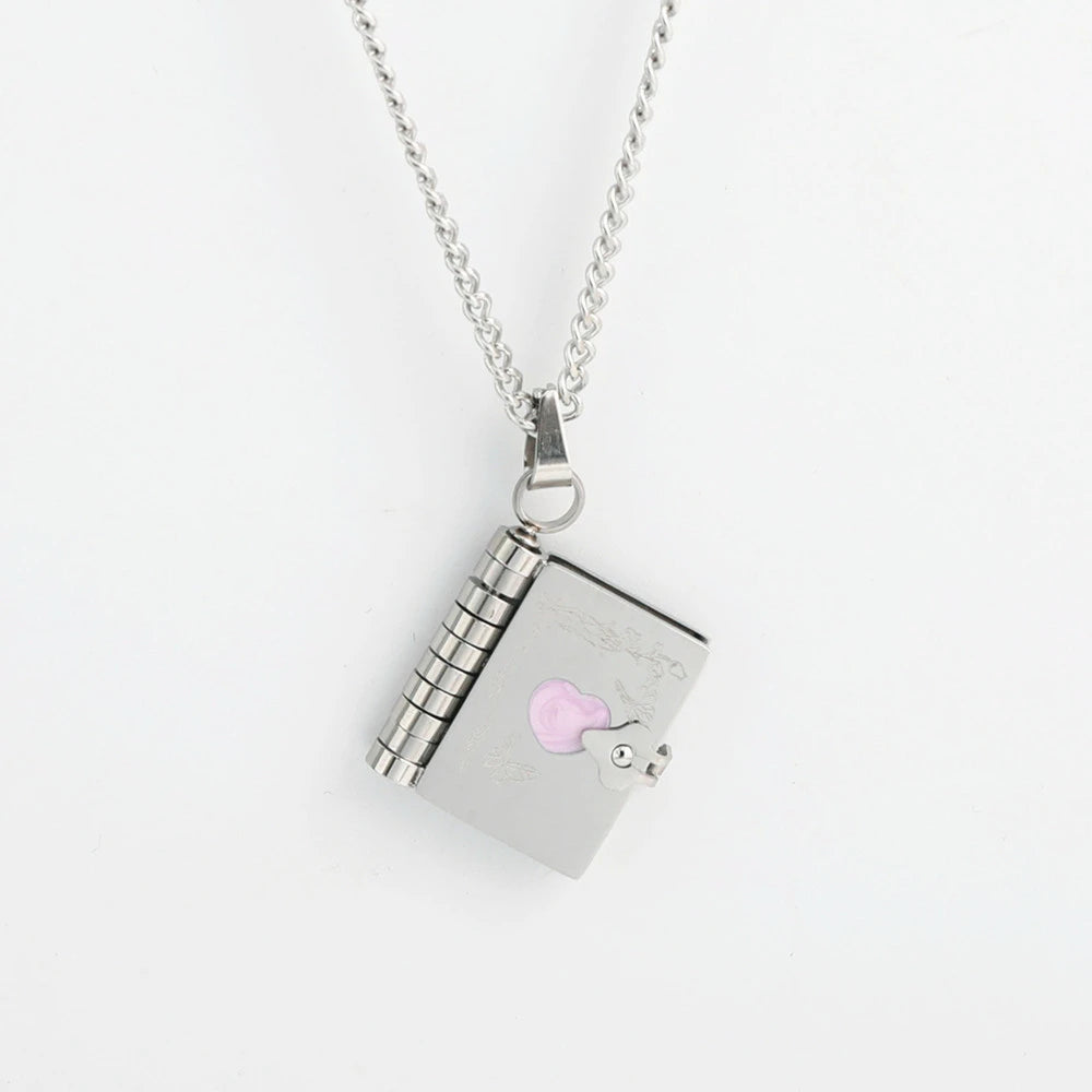 Book Lovers Necklace Stainless Steel Engraved Openable Book Chain Pendant Necklaces for Women Men Vintage Jewelry Gift