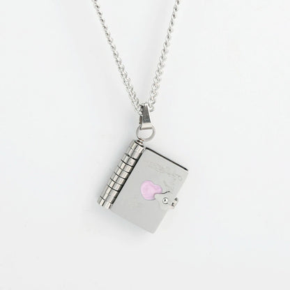 Book Lovers Necklace Stainless Steel Engraved Openable Book Chain Pendant Necklaces for Women Men Vintage Jewelry Gift