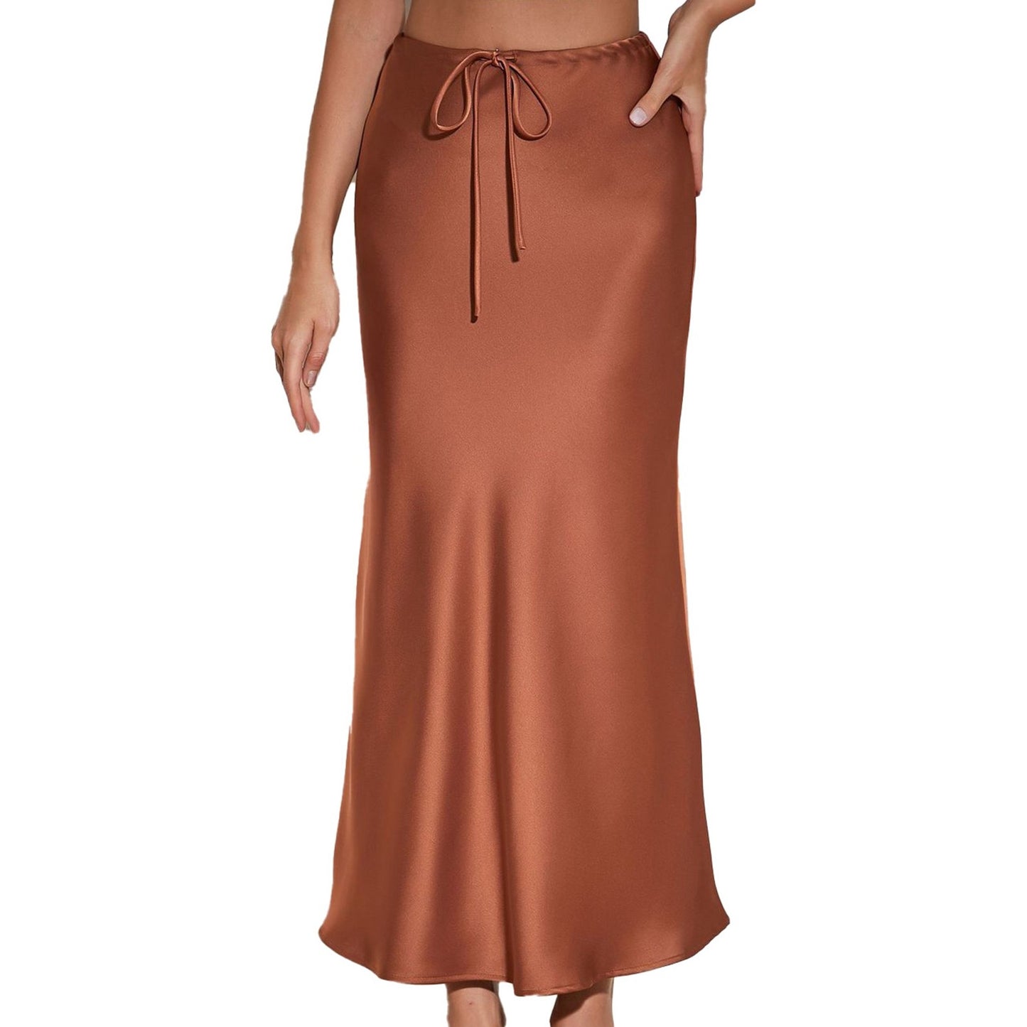 Women'S Solid Color Satin Long Dress High Waist Drawstring Dress Maternity Skirts Reflective Dress Trailing Dress Ropa De Mujer