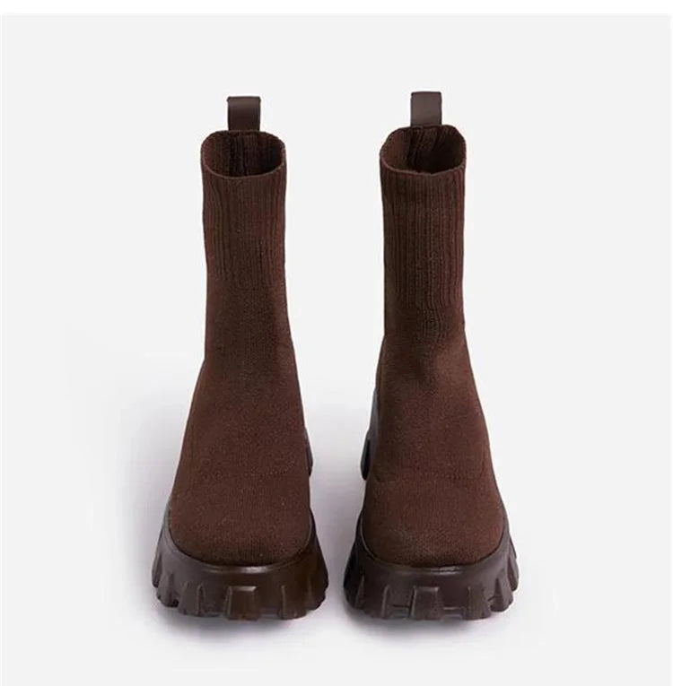 Women Boots 2025 Platform Boots For Autumn Winter Shoes Slip On Platform Shoes Women Ankle Boots White Heels Short Botas Mujer