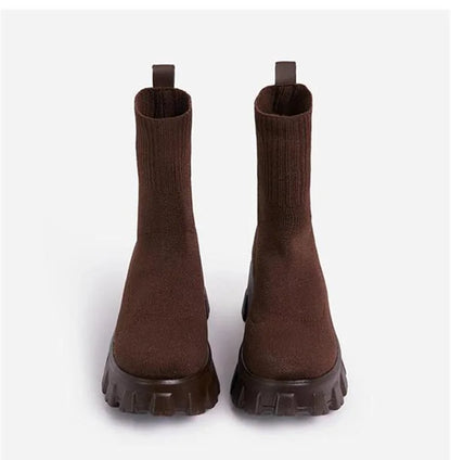 Women Boots 2025 Platform Boots For Autumn Winter Shoes Slip On Platform Shoes Women Ankle Boots White Heels Short Botas Mujer