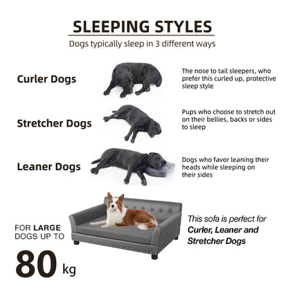 Elevated Dog Bed Sofa Microfiber Leather Cover Luxurious Extra Large Pet Snuggle Lounge Chair with Removable Cushion