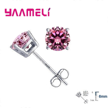 Classic CZ Crystal Stud Earrings 925 Sterling Silver Color for Women Men Unisex Gift AAA Cubic Zircon Wedding Party Jewelry