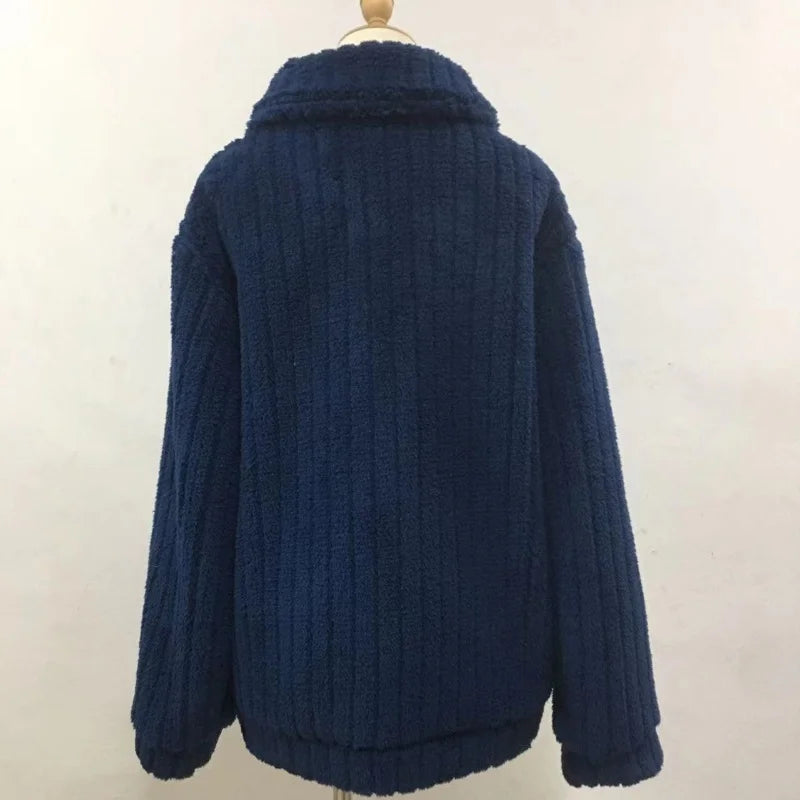 Autumn Winter Women Warm Furry Jacket New Fashion Patchwork Lapel Overcoat Female New Elegant Casual Communte Holiday Outerwears
