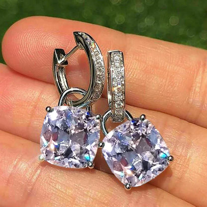 Huitan New Arrival Dangle Earrings Women Cushion Cut Blue Cubic Zirconia Pendant Simple Stylish Girls Earrings Statement Jewelry