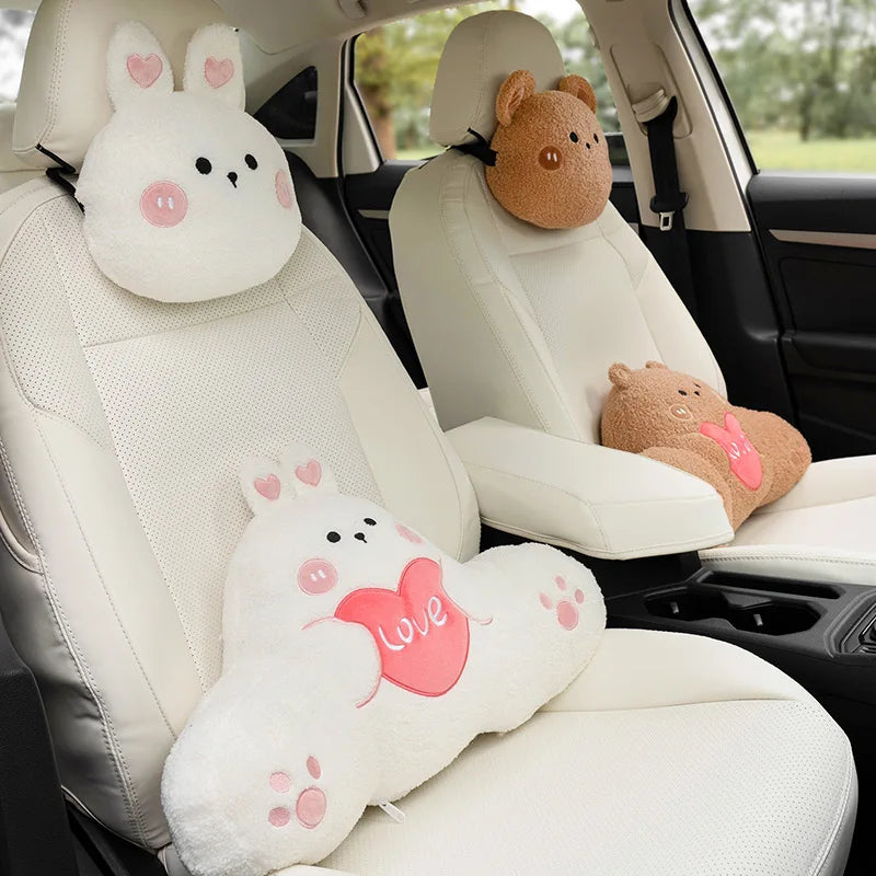 New Simple Fashion Light Luxury Cartoon Bear Rabbit Plush Lumbar Support Car Waist Neck Pillow