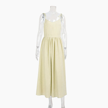 Bornladies Spring Summer Beach Style Women Dress Vintage Loose A-line Sling Dress Sexy Hot Girl 100% Cotton V-neck Dress