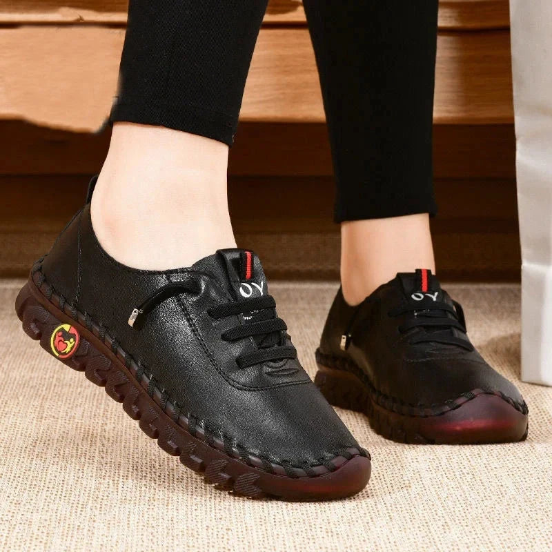 Stylish black comfortable casual loafers for women with lace-up design and durable sole