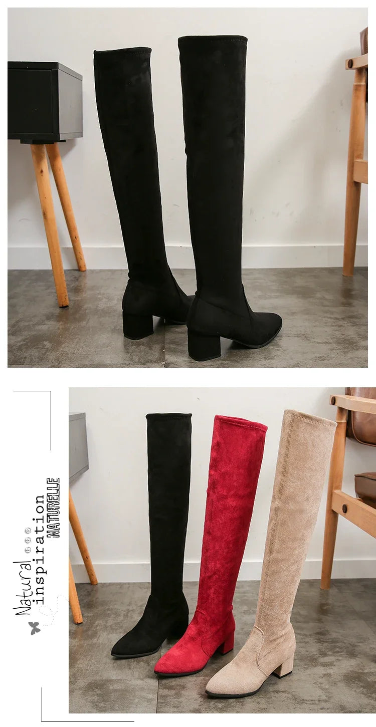 Thigh High Boots Women 2023 Winter Fashion Boot New Over Knee Boots Women Shoes Sexy High Heels Botas Red Warm Fur Black Boots