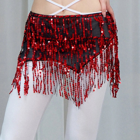 Belly Dance Skirts for Women Midi Length Women Belly Dance Training Waist Chain Short Wrap Hip Skirt With Sequin Fringe Skirts
