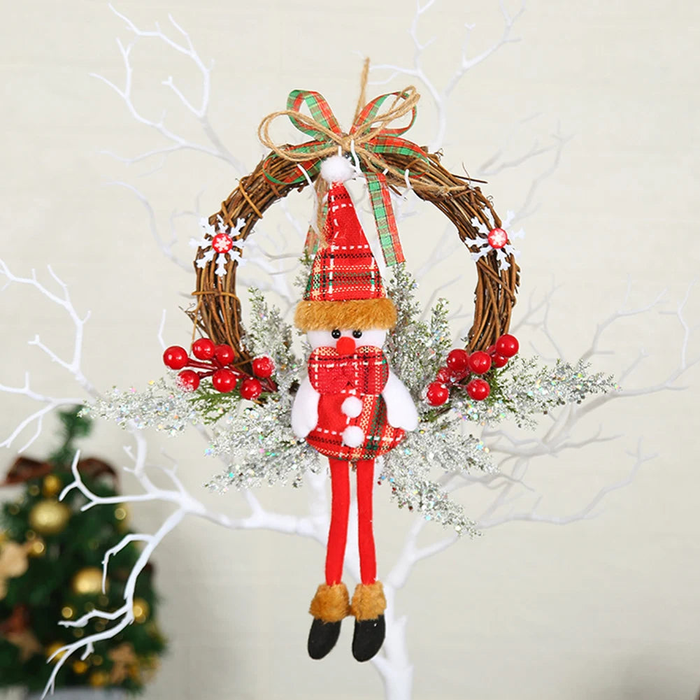 Christmas Wooden Hanging Garland Multifunctional Holiday Art Wreath with Bowknot Festival Theme for Holiday Indoor Outdoor Decor
