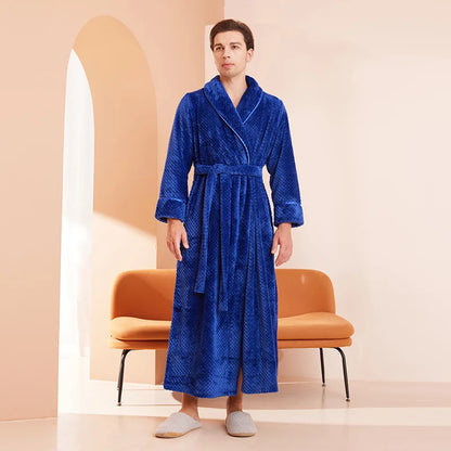 Thicken Flannel Women Long Robe Home Dress Autumn Winter Warm Couple Sleepwear Bathrobe Plush Coral Fleece Lounge Wear Negligee