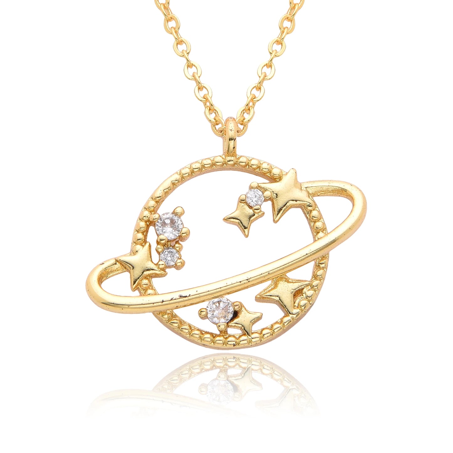 Y2K Gold Color Saturn Charms Micro-inlaid CZ Necklace for Women Planet Choker Chain Pendant DIY Jewelry Christmas Gift Wholesale