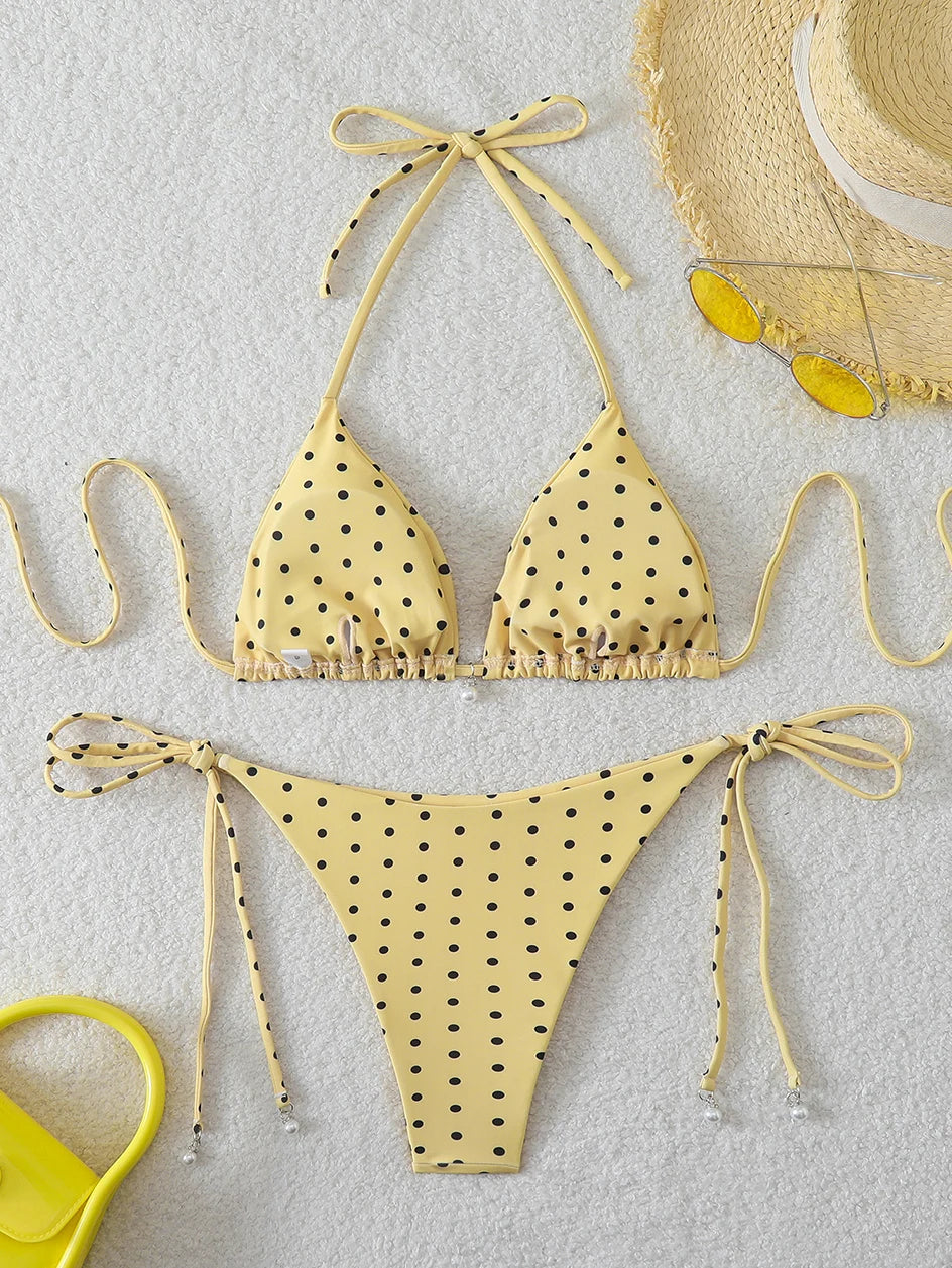 Trend Bikinis 2026 Women's Swimsuit Sexy Pearl Micro Bikinis Sets Dot Print Female Swimwear for Woman Bathing Suits Beachwear