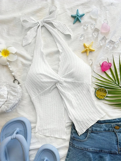 Spring and summer fashion new elegant solid color versatile halter vest single piece