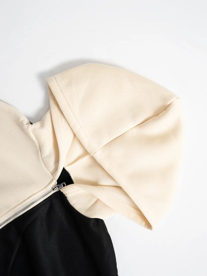 Women Loose Autumn Winter Two Pieces Suit Matching Sets Hoodie Tracksuit Blocked Zipper Short Outerwear Drawstring Cargo Pants