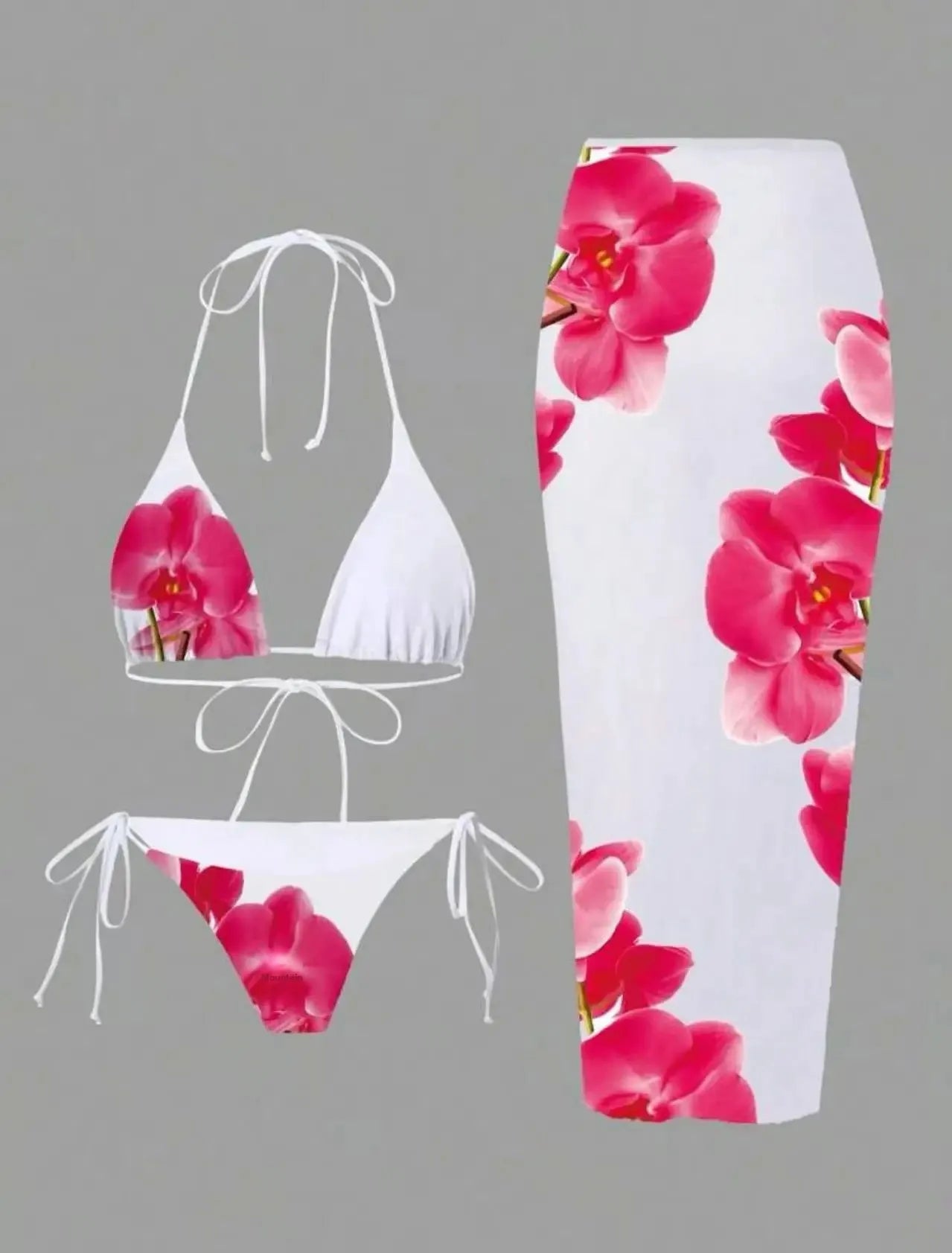 Sexy Print Three-piece Swimsuit Set Charms Lilies Limited Edition Bikini Set Attractiveness Sensuality Fashionable Women's Wear