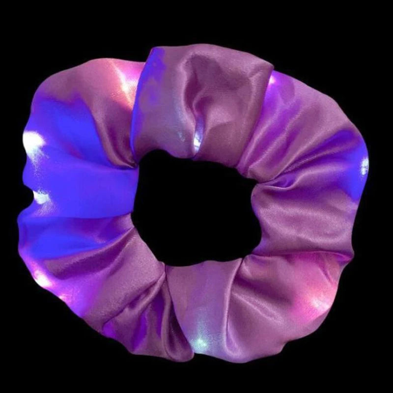 Colorful LED Hair Scrunchies Light Up Hair Bands Elastic LED Light Women Girls Hair Ties for Halloween Christmas Glow Part