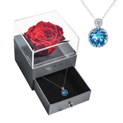 New Fashion Pendant Necklace In Rose Flower Jewelry Gift Box Preserved Rose Necklace Set Wedding Christmas Gift for Girlfriend