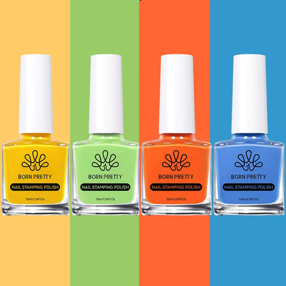 BORN PRETTY 10ml Stamping Nail Polish Set Gold Silver Black White Color Nail Printing Polish DIY for Nail Plate Design Varnish