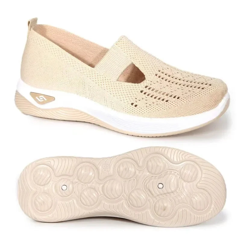 EtherealBe lightweight women's walking flats in beige with breathable mesh and comfortable sole