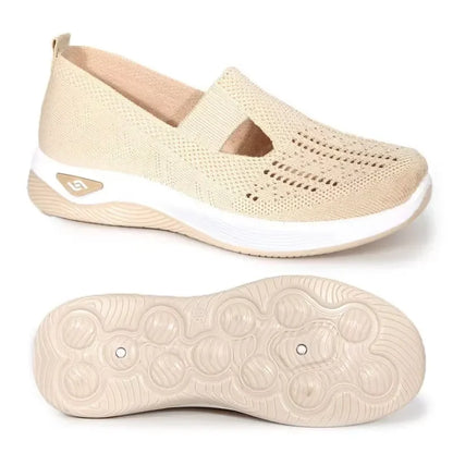 EtherealBe lightweight women's walking flats in beige with breathable mesh and comfortable sole