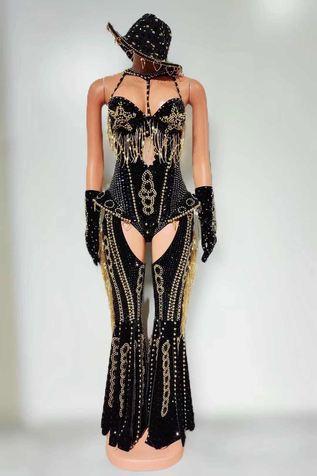 Women Sparkly Rhinestone Red Bodysuit 4Pieces Set Nightclub Party Stage Show Outfit Cabaret Carnival Showgirl Sexy Wear Hongding