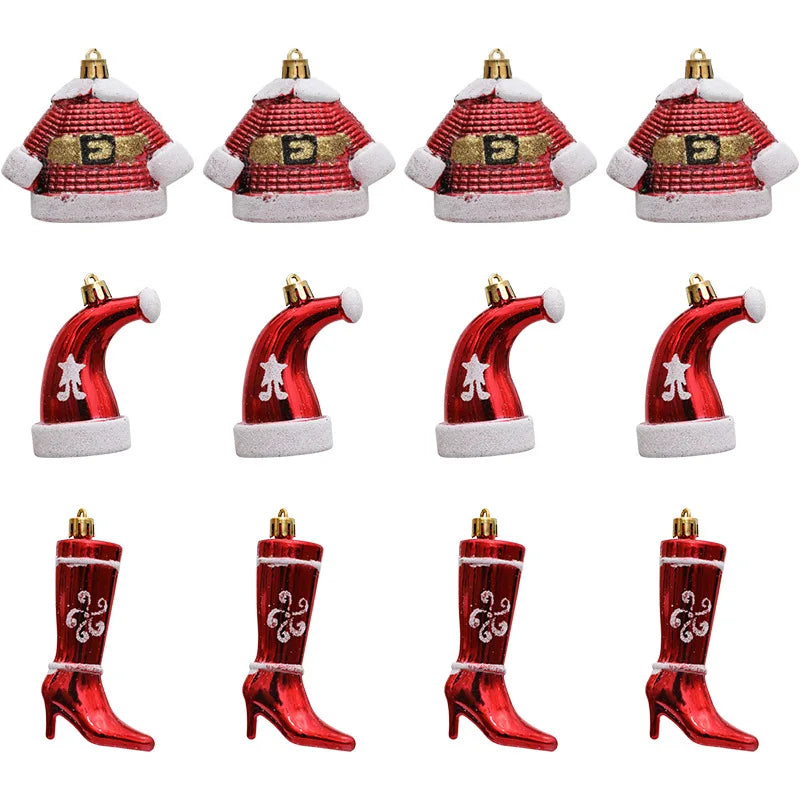 New Christmas Decorations Plastic Painted Boots Clothes Hats Small Ornaments Pendants Christmas Tree Decorations Fabric Hangings