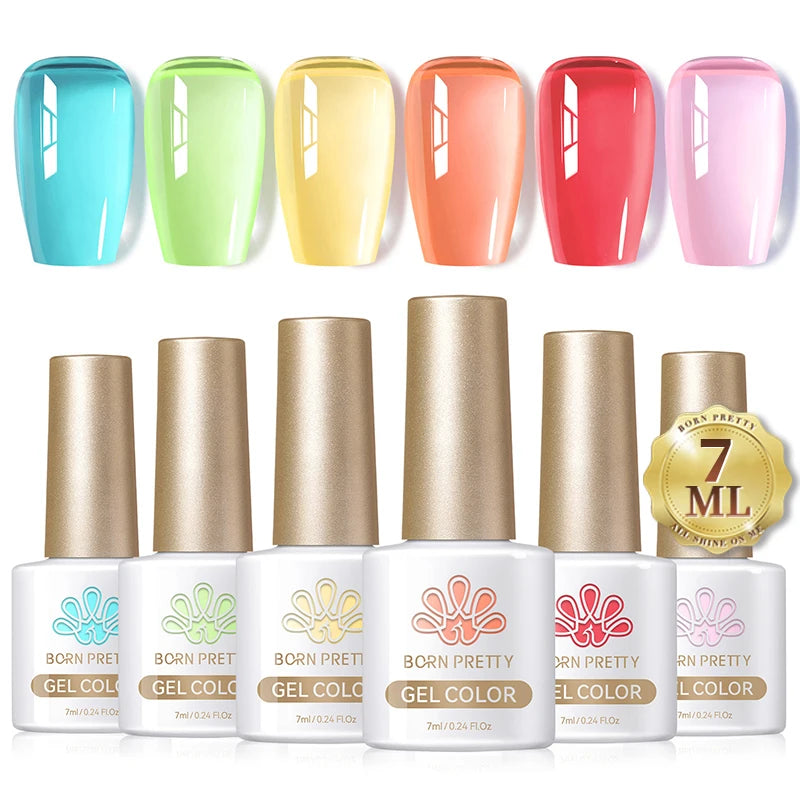 BORN PRETTY 7ml Glitter Gel Nail Polish Set Sparkly Shiny Gold Silver Pink Glitter Gel Polish Kit Winter Christmas Gift Box