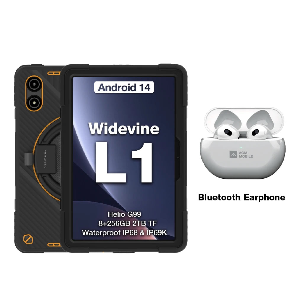 AGM P2 Active 11" FHD Rugged Tablet, IP68 Waterproof/Dustproof, 8GB RAM+256GB, Android 14, G99, Widevine L1 P2W Durable Pad