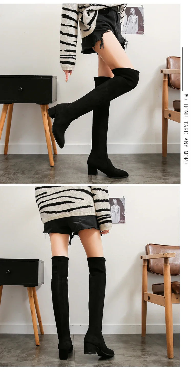 Thigh High Boots Women 2023 Winter Fashion Boot New Over Knee Boots Women Shoes Sexy High Heels Botas Red Warm Fur Black Boots