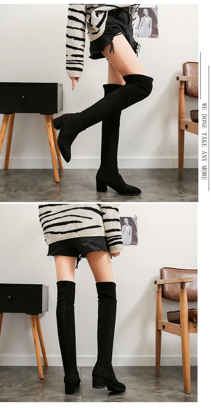 Thigh High Boots Women 2023 Winter Fashion Boot New Over Knee Boots Women Shoes Sexy High Heels Botas Red Warm Fur Black Boots