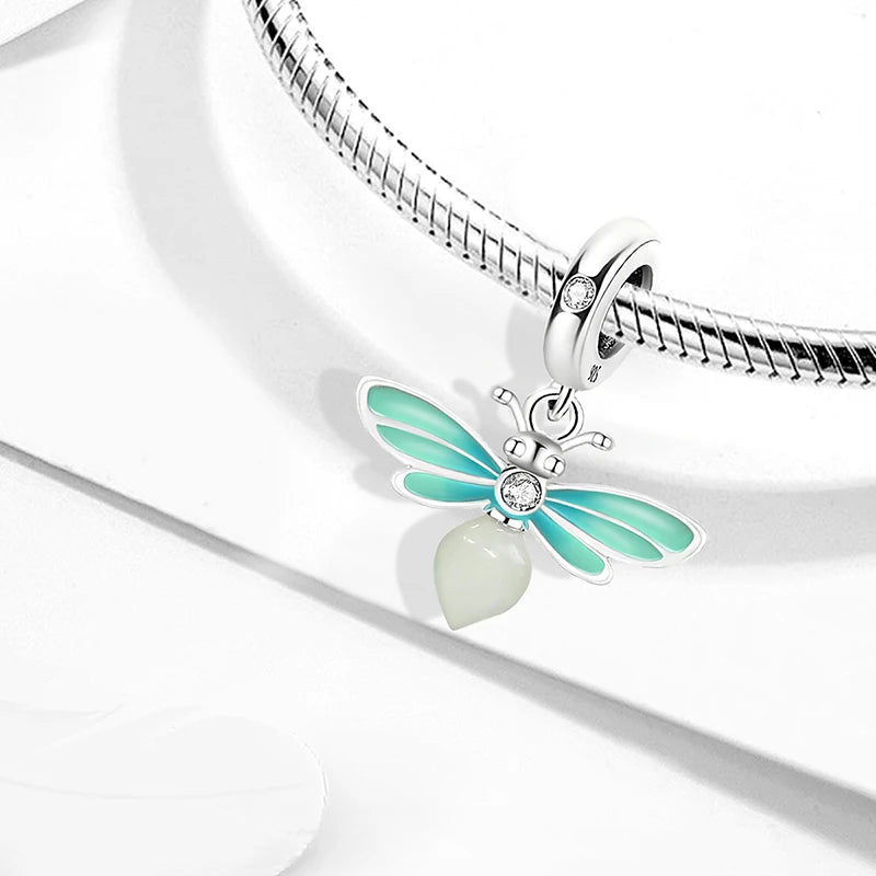 Original 925 Sterling Silver Charms Beads Glowing Luminous Bee Firefly Butterfly Pendant for Bracelet Bangle Charm DIY Jewelry