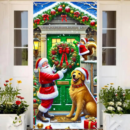 Christmas banner, Christmas dog holiday, Christmas welcome door banner, indoor and outdoor wall decoration, polyester