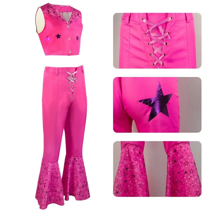 Women Princess Cosplay Costume Pink outfits Suit  Disguise Bar Bi Pink Suit Scarf Hat for Comic Con Halloween