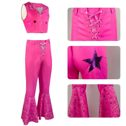 Women Princess Cosplay Costume Pink outfits Suit  Disguise Bar Bi Pink Suit Scarf Hat for Comic Con Halloween