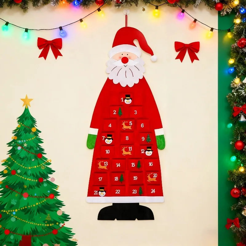 Christmas Felt Tree Advent Calendar Countdown Wall Hanging Festive Decorative Reusable Gift Santa Ornaments Party Decor Supplies
