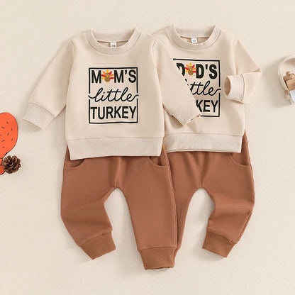 Toddler Boys Thanksgiving Clothes Set boy Girl Long Sleeve Letter Turkey Print Tops Solid Color Pants Clothing Sets