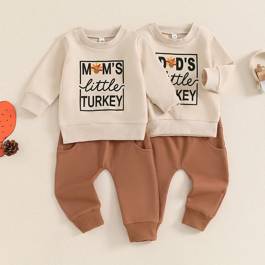 Toddler Boys Thanksgiving Clothes Set boy Girl Long Sleeve Letter Turkey Print Tops Solid Color Pants Clothing Sets