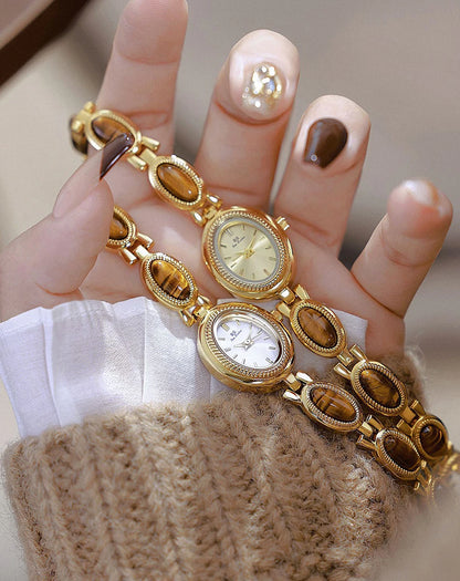 Luxury Golden Vintage Watch Women Elegant Amber Jewelry Quartz Wristwatch New In Women's Watches Fashion Bracelet Gold Watch