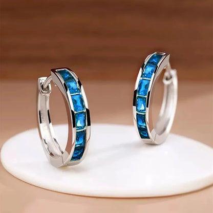 Huitan Classic Design Women Hoop Earrings Full with Princess Square CZ Simple and Elegant Female Accessories Versatile Jewelry
